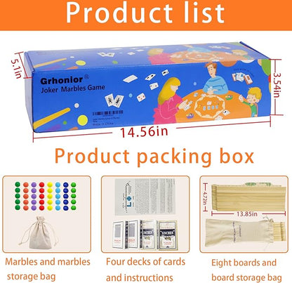 Marbles and Jokers Board Game Pegs and Jokers Real Solid Wood (Pine) Game Board Wooden for 2-8 Players 8 Game Boards 8 Colors 40 Marbles 4 Boxes Card