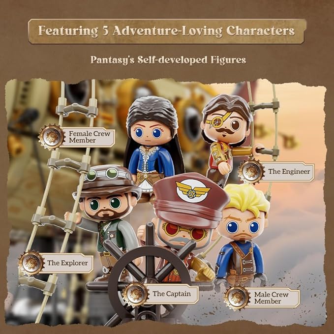 PANTASY Steampunk Airship Model Kit for Adults Dual-Layer Zeppelin with Gear-Driven Mechanical System DIY Building Blocks Set Retro Sci-Fi Construction Toy for Collectors &amp Display