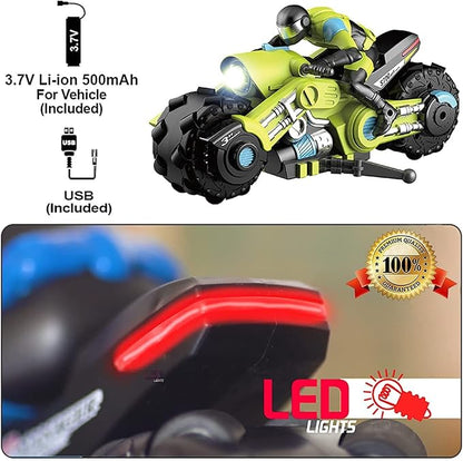 UNIQUE KIDS Remote Control Motorcycles - 360° Spinning Action High-Speed Racing Motorbike with LED Lights for Boys and Girls Green Color