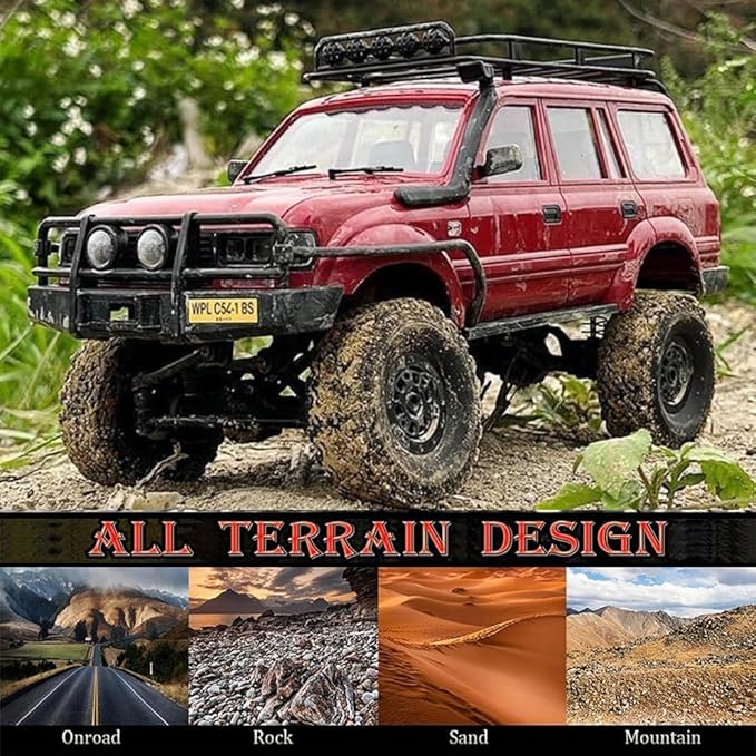 WPL C54-1 RC Crawler 1/16 RC Truck Off Road RC Rock Crawler 4x4 All Terrain RTR with Proportional Control 260 Motor Upgraded Chassis Counter Rotating Gearbox Hobby Toy Adult