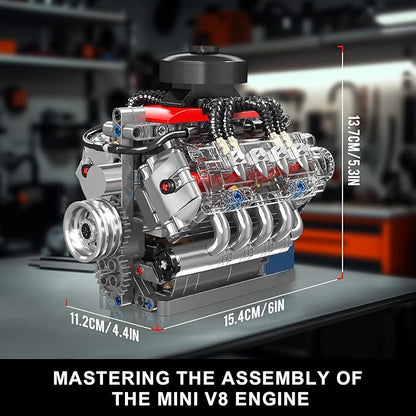 Mould King 10171 V8 Engine Model Kit That Works 8 Cylinder Car Engine with Motor Building Blocks Collectibles for Adults STEM Build Set (487 Pieces)