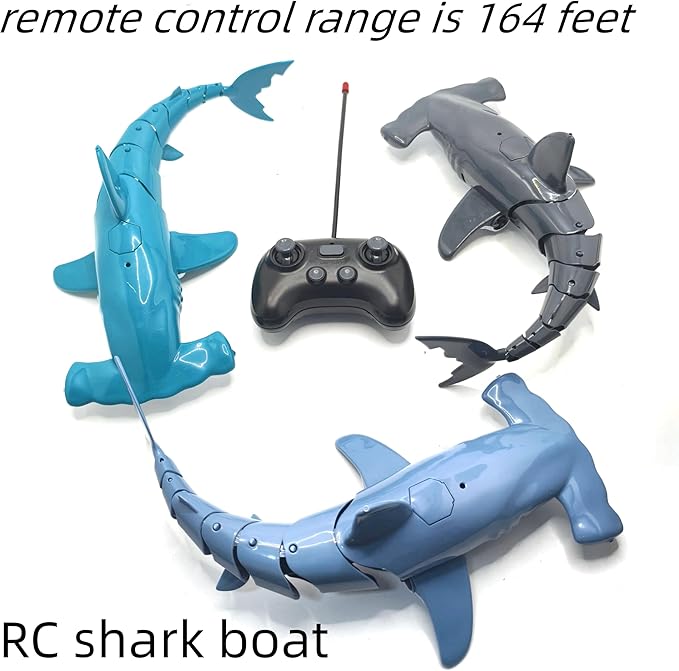 Beach and Summer Pool Remote Control Shark Boat Bath Toy RC Submarine Robo Shark Model Realistic Wiggle-Tail Electric Fish Hammerhead and Dusky Sharks Kids Gift Pool Toy for Ages 6–12 (Gray)