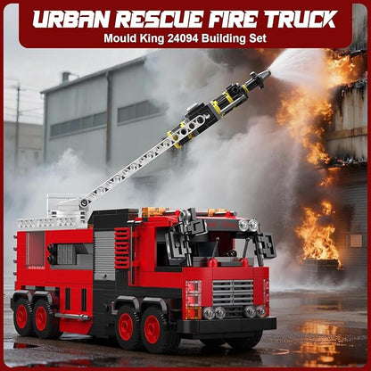 Mould King Ladder Fire Truck Building Set – 725+PCS STEM Toys for Kids &amp Adults 24094 City Firetruck Building Bricks with Movable Ladder Ideas Creative Gift for Birthday Compatible Building Kits