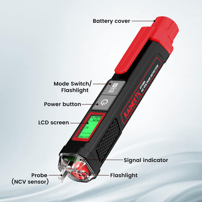 KAIWEETS Voltage Tester/Non-Contact Voltage Tester with Signal Percentage, Dual Range AC 12V/70V-1000V, Live/Null Wire Tester, Electrical Tester with LCD Display, Buzzer Alarm, Wire Breakpoint Finder