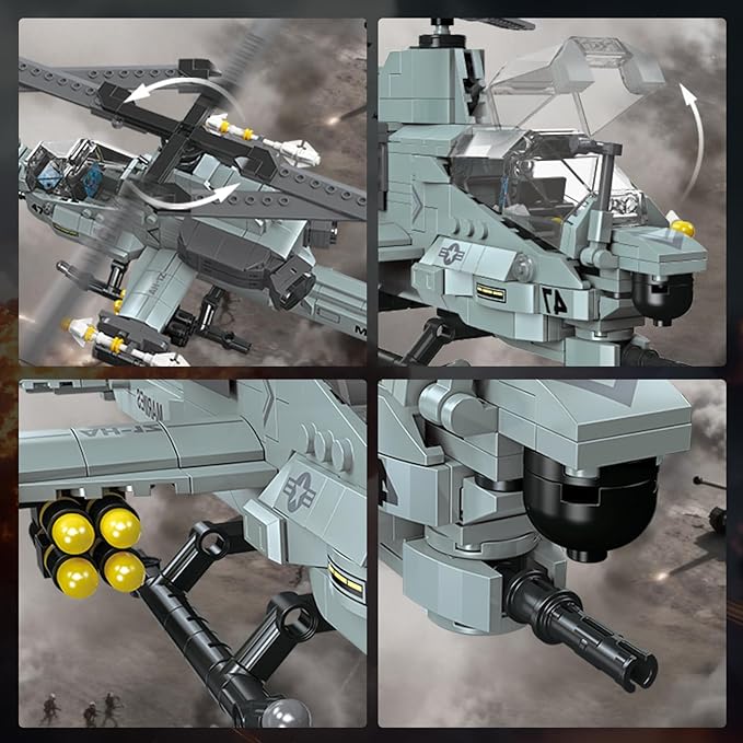 AH-1Z Viper Attack Helicopter Building Block Set (597 Pieces) - Compatible with Lego Plane Set Military Aircraft Model Kit Gifts for Adults
