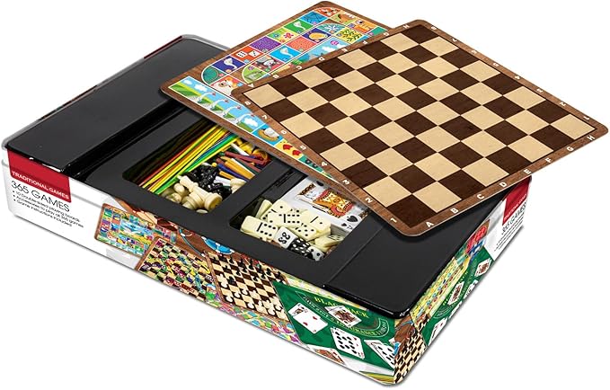 365 Games - Traditional Strategy Board &amp Card Games Tin Storage Container Game for Each Day of Year Family Ages 6+ 1-8 Players