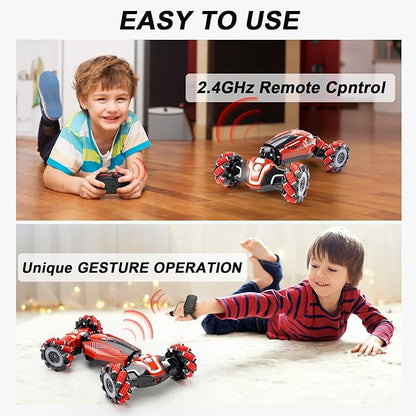 Gesture Sensing RC Stunt car 4WD Drive Watch Remote-Controlled Vehicle Bidirectional Drifting Off-Road Vehicle with Music and Lights Toys for BoysPresents for Kids 4-12 Old
