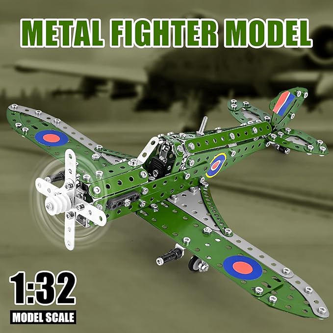 STEM Building Toys Model Airplane Kits for Boys 8-12Airplane Model Scale 1:32 Metal Building KitErector Sets Model Planes for Kids 8-12Best Airplane Gifts for Hurricane Fighter Fans