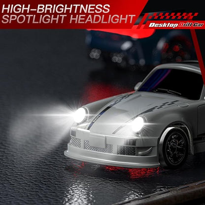 1:64 Scale Mini RC Drift Car 2.4GHz 4WD Full Proportional Model Vehicle with LED Lights Racing Sport Toy for Adults Teens (Black)