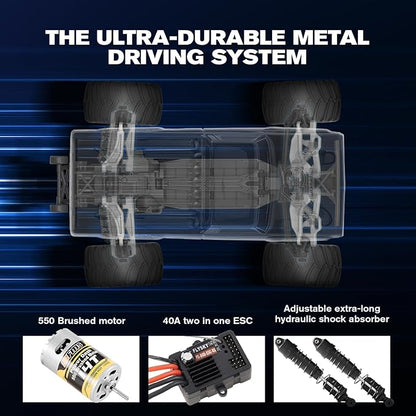 EAZYRC FMS 1/10 RC Truck Ford F-100 – 2WD Monster Truck with Licensed Body 550 Brushed Motor Oil Shocks Independent Suspension – All-Terrain RC Crawler High Speed Off-Road RC Car for Gift(Black)
