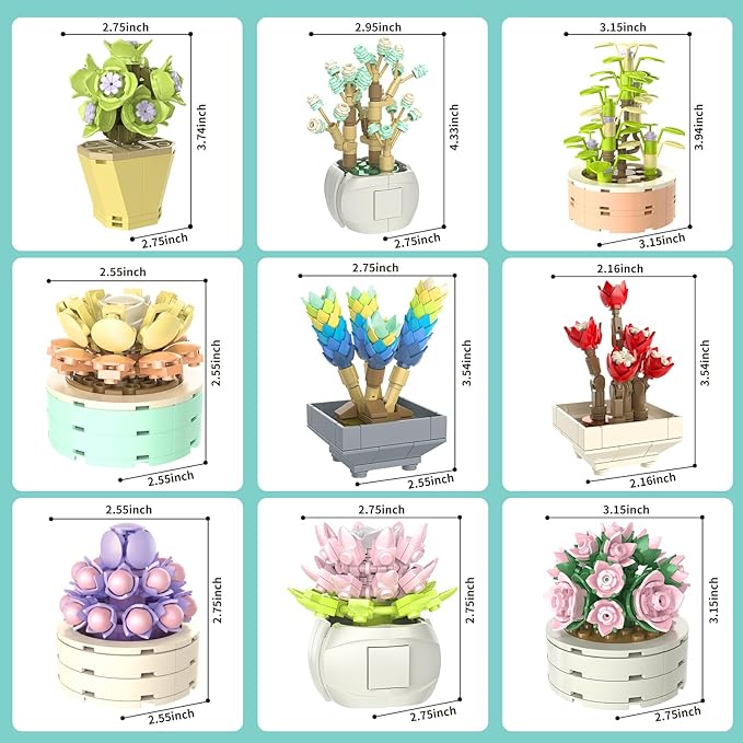 JMBricklayer Flowers Succulents Botanical Valentines Building Sets Plants Office Home Decor Succulents Bonsai Building Toys Creative Flowers Building Project for Adults Gifts Ideas for Girls Women
