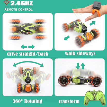 Gesture Sensing RC Stunt Car - Remote &amp Hand-Controlled Drift Toy for Kids Ages 5-7 6-8 9 10 11 12 Year Old 4WD Double-Sided Driving with Lights &amp Music