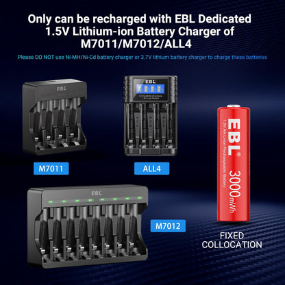 EBL AA Lithium Batteries, 1.5V 3000mWh Rechargeable AA Batteries Long Lasting Double A Battery 8 Pack(Only Compatible 1.5V Devices)