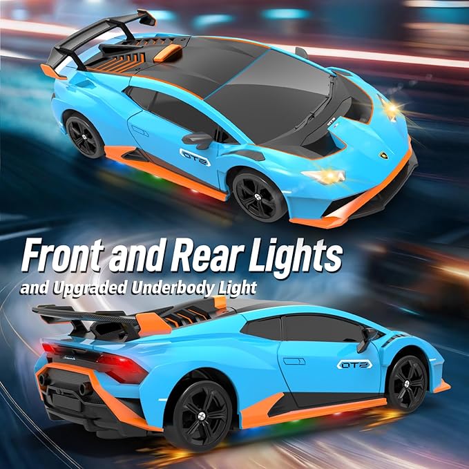 YONCHER RC Drift Car Remote Control Car for Kids Lamborghini Officially Licensed 1:24 20KM/H 4WD with Lights Fast Racing Toy Car for Boys Girls Blue