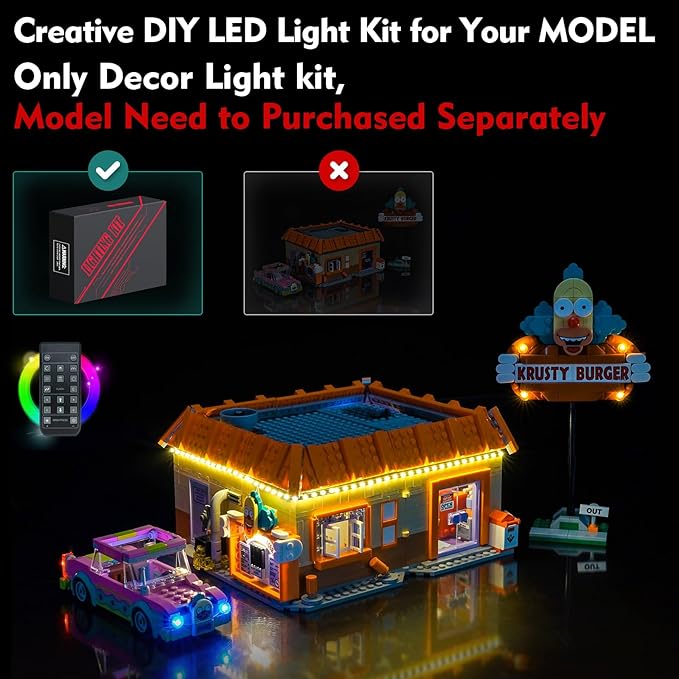 Light kit Compatible with Lego 10352 The Simpsons: Krusty Burger - No Model Only Light LED Lighting Accessories Compatible with Lego 10352 Krusty's Burger Joint (RC Version)