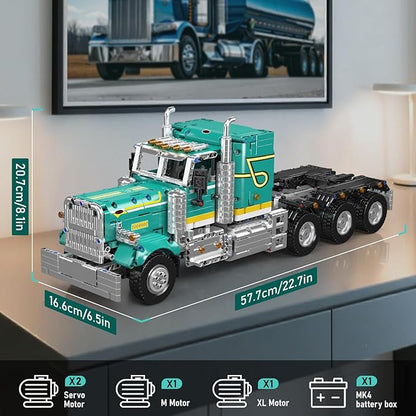 Mould King 13201 Semi Truck Building Set APP &amp RC Control Mobile Tow Truck Model Kit Assembly STEM Trailer Vehicle Building Block Set Collectible Gift for Adult Teens(2064+ Psc)