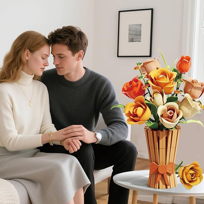 Flowers Bouquet Building Set 868 PCS Rose Botanical Collection Kit Artificial Flowers Toys Botanical Collection DIY Unique Home&ampOffice Bonsai Decoration Gift for Valentine's Day Mother's Day Chris