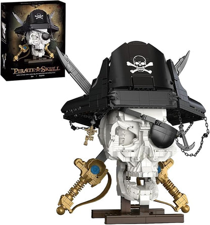Gothic Pirate Skull Building Set for AdultsHorror Skeleton Head Model with Display Base Cool Unique Ideal Building Block Sets for Home Table Decor (1167 PCS)