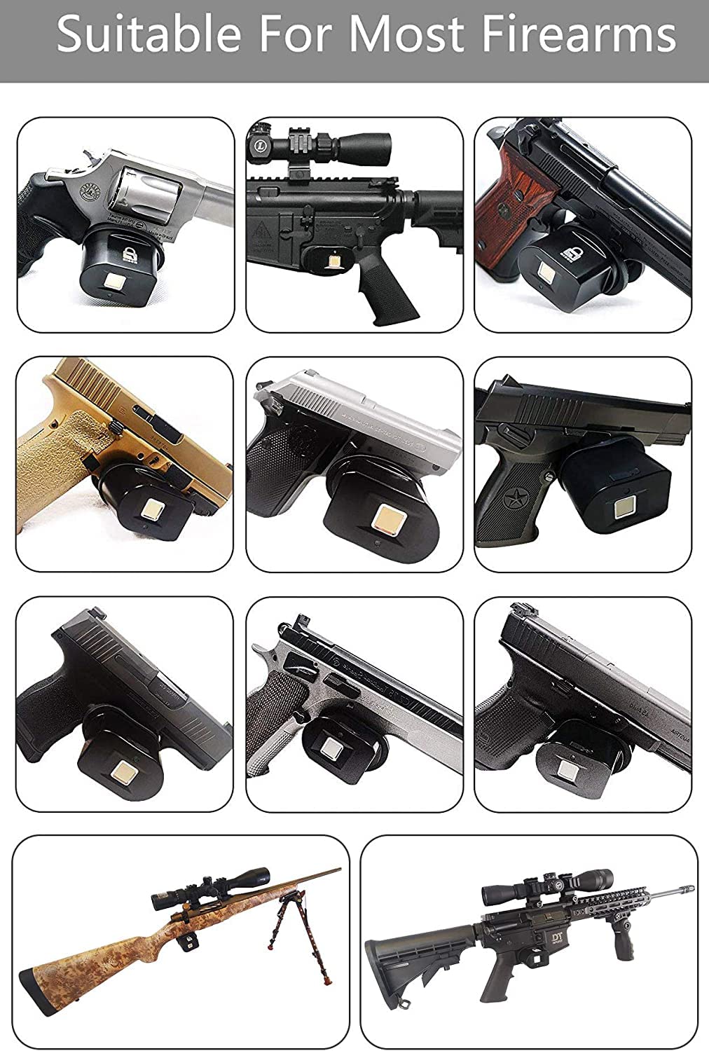 Bison Fingerprint Trigger Lock, Biometric Gun Locks Fit Most Handguns and Rifles 360° Touch 1 Second Unlock - Easy to Use - Including USB Charge Cable, Keys, and Product Instructions CA DOJ Approved