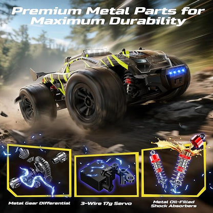 DEERC 1611 1/14 Fast Brushless RC Car for Adults 43 MPH High Speed 4x4 Off-Road RC Truck Waterproof Monster Truggy All Terrain Remote Control Drift Car for Boys 8-12 2 Batteries 3S Lipo Compatibl