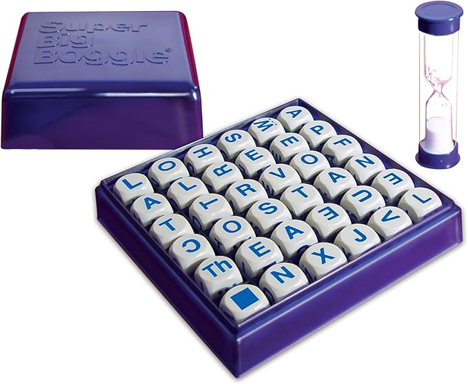 Winning Moves Super Big Boggle with 6x6 Grid and 36 Letter Cubes Games USA The Biggest Boggle Game Ever 4 Minute Sand Timer for 2 or More Players Ages 8+ (1165)