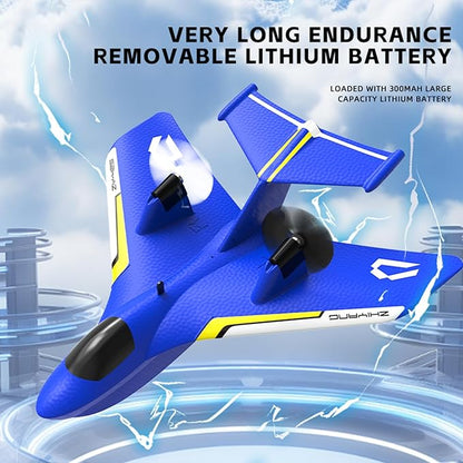 Remote Control Wireless Airplane Toy Gravity Gliders Airplane With Lights Rc Plane For Water Land &amp Air Rc Float Plane 2.4G 2 Channels Rc Remote Control Fighter Model Toy For Adults Kids (Blue