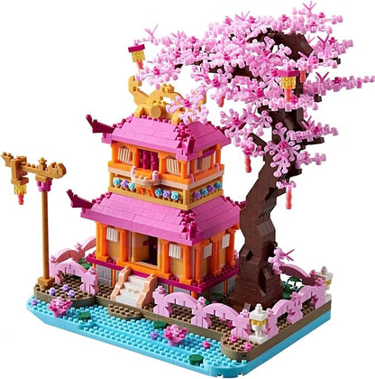 Cherry Blossom Tree House Micro Building Blocks Set Enjoy Flower Pavilion 1810pcs Exquisite Architecture Model Kit for Women (Adults Age of 14+)