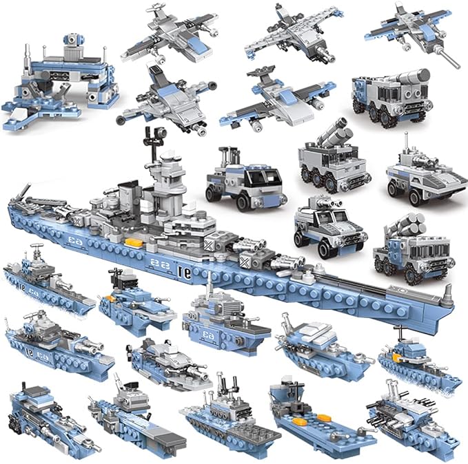 Military Army Building Toys for Adults 8IN1 USS Missouri Battleship Stem Building Blocks Military Bricks 25 Models Engineering Kits