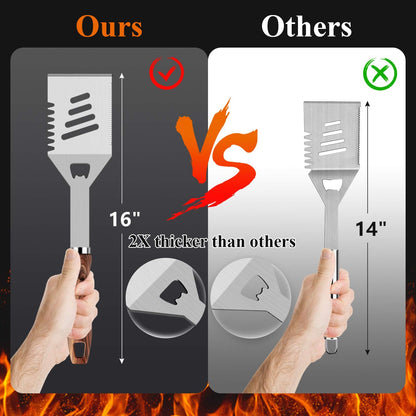 ROMANTICIST 27pcs Heavy Duty Grilling Gifts for Men Dad Fathers Day, Extra Thick BBQ Accessories Tools Set, Stainless Steel Grill Utensils Kit with Meat Claws, Carrying Bag for Outdoor Camping Brown