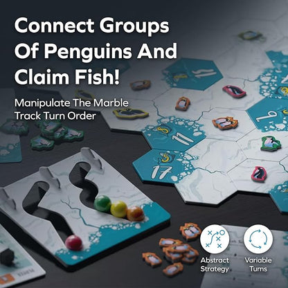 Allplay Waddle Board Game for Adults and Families - Connect Groups of Penguins to Claim The Most Fish - 1-Minute to Teach in A Small Box - 15 Min 2-5 Players Ages 7+