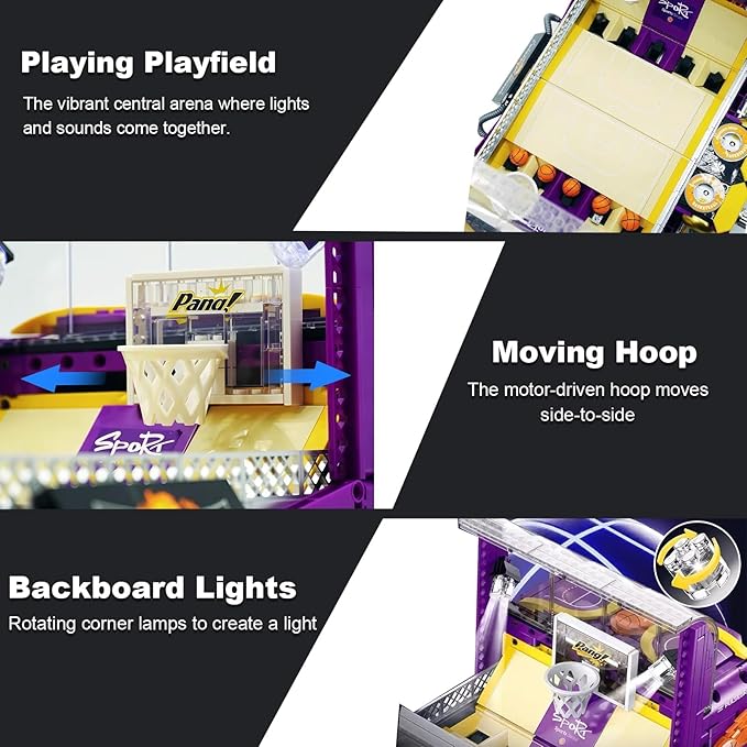 Basketball Arcade Pinball Machine Building Blocks Set for Adults Motorized Tabletop Basketball Board Game with Lights &amp Music STEM Toys Gift Ideas for Sport Lovers