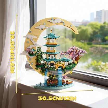 Chinese Moon Palace Architecture Building SetCherry Blossom Bonsai Bricks Micro Japanese Sakura Tree House ModelMoon-Themed Building Kit.Ideal Gift for Adults &amp Teens.