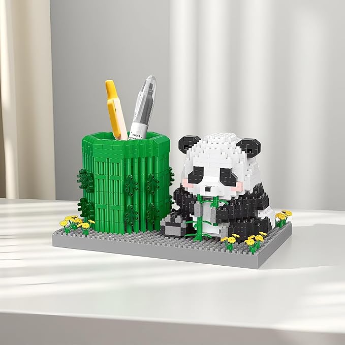 Panda Pen Holder Micro Mini Building Block Toy - Assemble Your Own Ideal for Students' Educational Fun and Office Workers' Desk Decoration