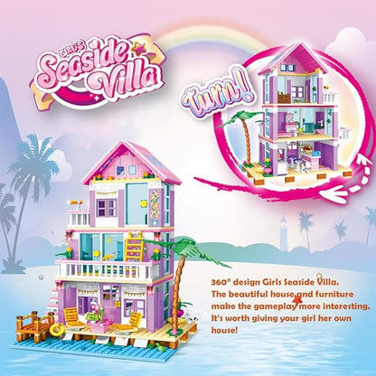 Seaside Villa Building Set 573 Pieces Toys for Girls Building Blocks House Beach Villa Construction Bricks Holiday Cottage Bricks Toys for Girls Age 6+