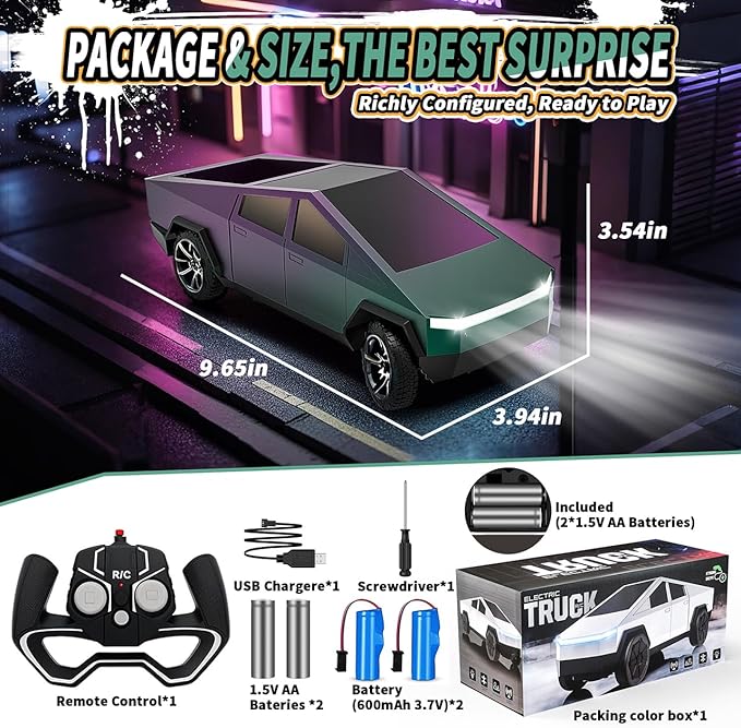 Remote Control Car All Terrain High Speed RC Pi-ckup Truck Toys with Light and Loadspace Electric Vehicle Toys for Kids and Adults Gifts for Birthday (Green Purple Color Change)