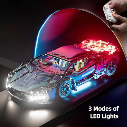 DIY RC Kit - 1280PCS Building Blocks for Adults &amp Kids 1:14 Scale Remote Control Sports Car with LED Lights STEM Building Blocks for Creative Play