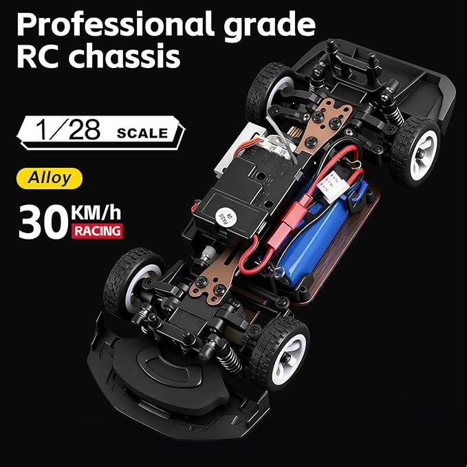 Wltoys 284191 RC Drift Car 1:28 Scale 30KPH High Speed RC Drift Car with LED Lights Gyroscope and Professional Chassis 2.4GHz 4WD RTR Rally Cars for Teens Adults (White)
