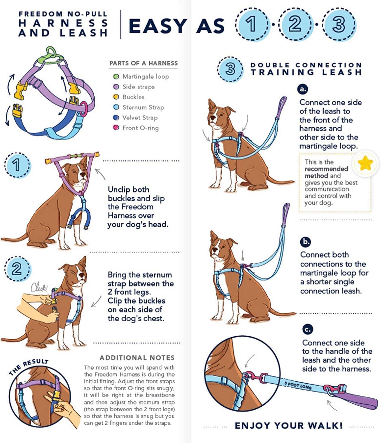 2 Hounds Design Freedom No Pull Dog Harness, Adjustable Harness, Easy Walking & Comfortable Control, Fits Small, Medium & Large Dogs, Solid Colors, Made in USA, 1" LG, Teal