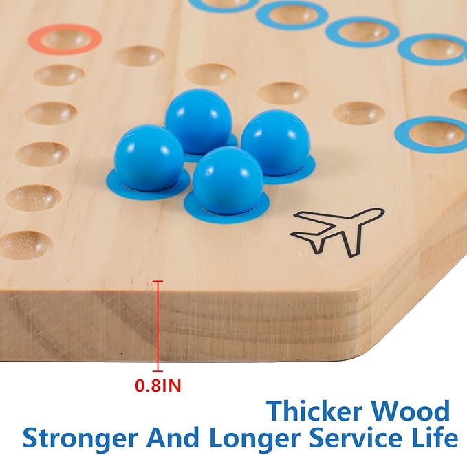 Large Size 20 inches Wood Wahoo Marble Board Game 2 Sided Game 4-6 Player for Friends and Family Party Classic Wahoo Style Strategy Racing Game with 6 Dices30 Marbles (Log)