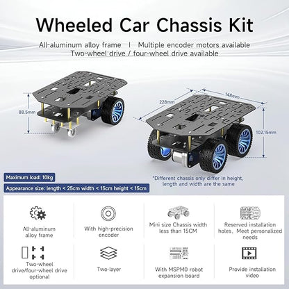 Yahboom Smart Chassis Car 2WD Kit with 520 Encoder MotorAluminum Alloy Framewith Expansion Board Driverfor DIY Educational Robot Car Kit(Unassembled) with Battery
