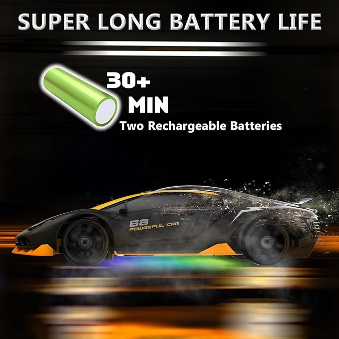RC Drift Car 1:24 Remote Control Car 4WD 15KM/H High Speed Racing Sport Car with LED Lights RC Cars Toy for Kids Boys Girls Adults Gifts Birthday Christmas Rechargeable Batteries (Black-1)
