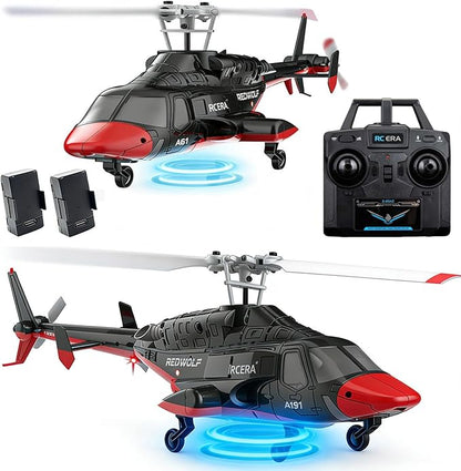 A61 Airwolf Remote Controlled Helicopter Aircraft Plane 4CH RC Heli Aileronless 1/42 Scale 6-Axis Gyroscope Altitude Hovering Optical Flow Position 2Batteries for Adults Beginners/Black red