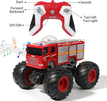 Remote Control Fire Truck Monster Truck Toy1/18 RC Fire Truck2.4GHz Offroad Hobby RC Racing Car with LED High Speed Best Gift for Kids