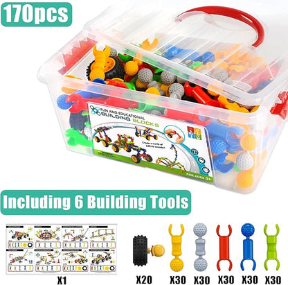 170 Pcs STEM Building Toys for Kids Ages 4-8 Building Blocks Educational Construction Engineering Building Kit for Ages 3 4 5 6 7 8 9 Year Old Creative Kids Games Christmas Birthday Gifts Boys Girls