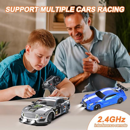Dollox Remote Control Car 1/16 Scale RC Drift Car 2.4GHz 4WD High Speed 18+KM/H Vehicle with LED Lights and Spray Extra Drifting Tires Racing Vehicle Toys Birthday Gifts for Adults Boys 2 Batteries