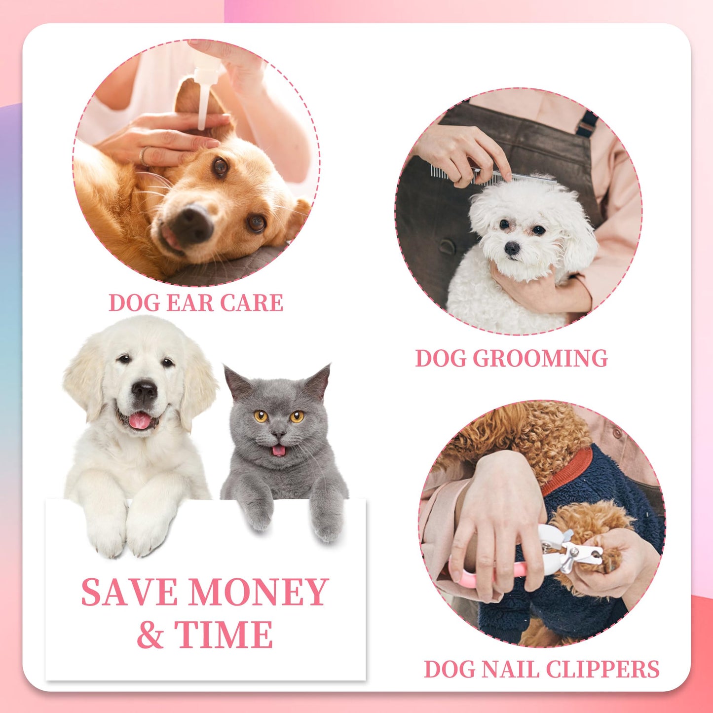 PatiencET Dog Grooming Hammock, Pet Grooming Hammock for Cats & Dogs with Security Strap, Dog Sling for Nail Trimming with Nail Clippers/Trimmer, Nail File, Pet Comb(Pink XS)
