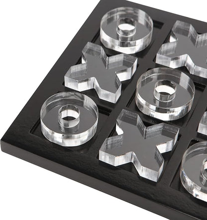 NIKKY HOME Acrylic Tic Tac Toe Wood Board Game Classic Coffee Table Decor Decorative Wooden Travel Game for Family Black