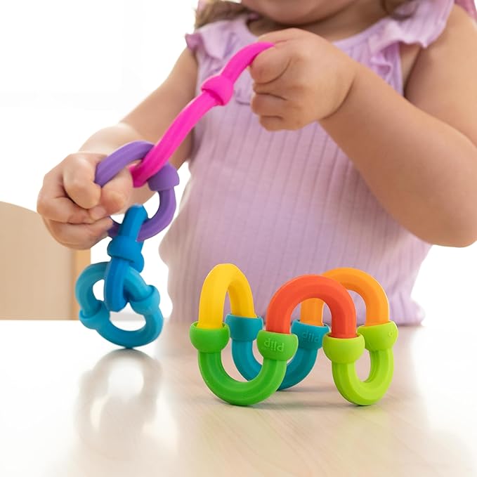 Fat Brain Toys Plip Links Silicone Building Toys for Creative Play Creative Construction Play Set for Preschoolers Kids Toys Ages 3 to 12