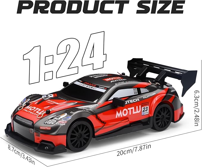 RC Drift Car 1:24 Scale Remote Control Vehicle for Kids2.4GHz 20KM/H 4WD High Speed RC Cars with LED Light Two Batteries &amp Drifting Tires Racing Sport Toy Cars for Adults Boys Girls Kids 8601RD