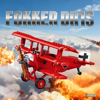 DAHONPA Fokker DR-1S Building Block Plane Set Airplane Model 281 Pieces Toy Military Army Airplane Building Bricks for Adults